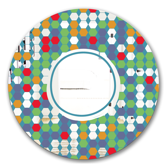 Designart Hexagons Round 24-in L x 24-in W Polished Mid-Century Green/Blue Wall Mounted Mirror