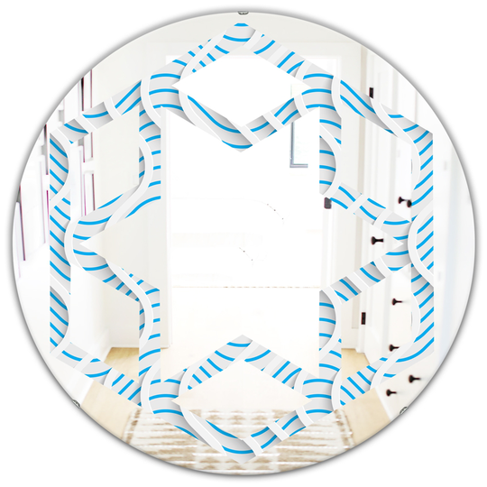 Designart Round 24-in 3D White and Light Blue Pattern II Polished Wall Mirror