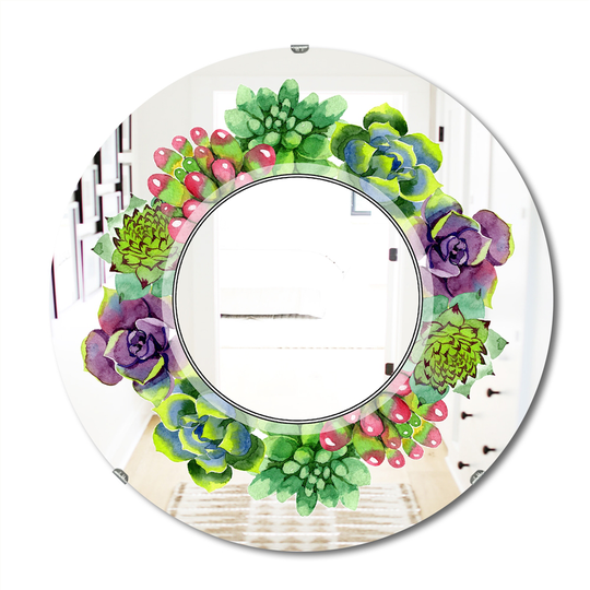 Designart Save the Date Round 24-in L x 24-in W Polished Country Green Wall Mounted Mirror