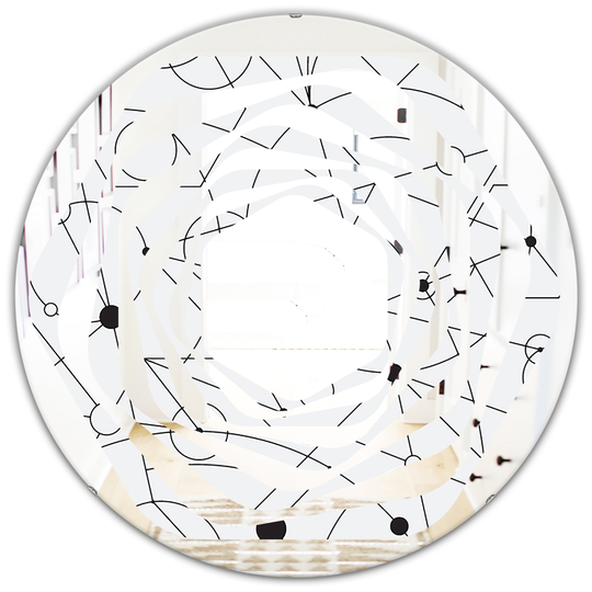 Designart Round 24-in White Retro Geometric Grid III Polished Wall Mirror