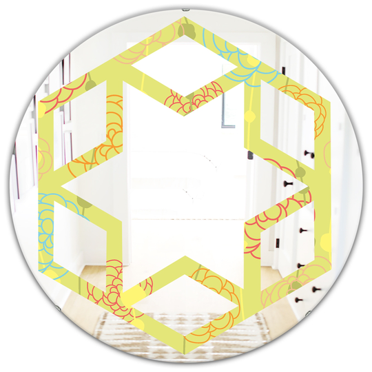 Designart Retro Handdrawn Flowers Round 24-in L x 24-in W Modern Polished Yellow Wall Mounted Mirror