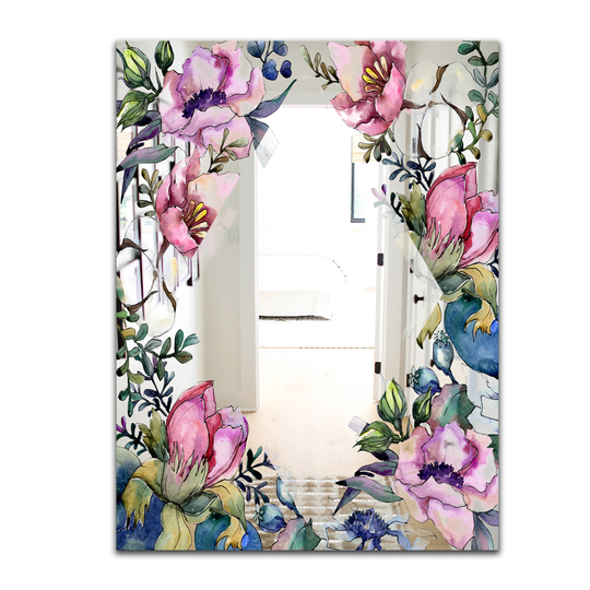 Designart Garland Sweet 25 Rectangular 35.4-in L x 23.6-in W Polished Country Pink Wall Mounted Mirror