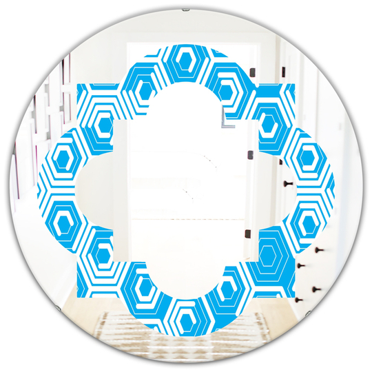 Designart 24-in Round Blue Retro Hexagon Pattern VII Polished Wall Mirror