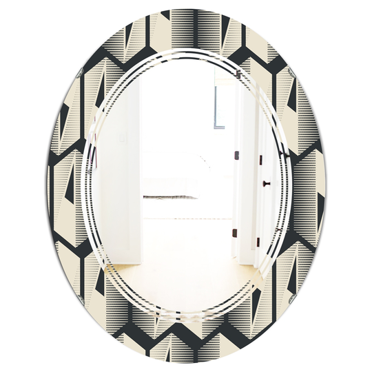 Designart Oval Black 31.5-in L x 23.7-in W Abstract Retro Triangular Geometrics Polished Wall Mirror