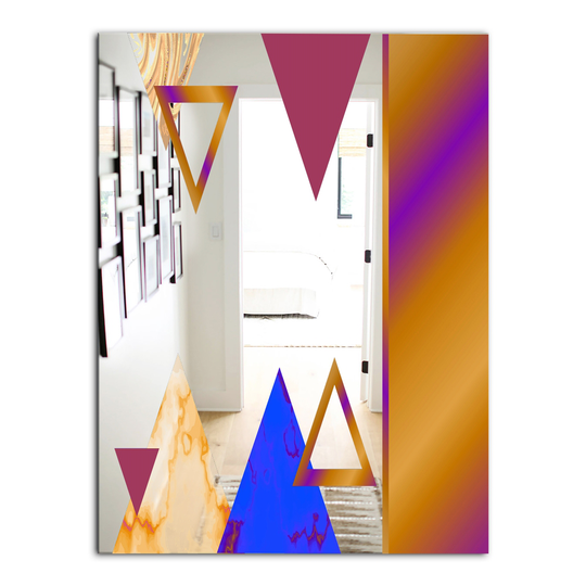Designart Triangular Spacy Spheres 10 Rectangular 35.4-in L x 23.6-in W Polished Mid-Century Gold Wall Mounted Mirror