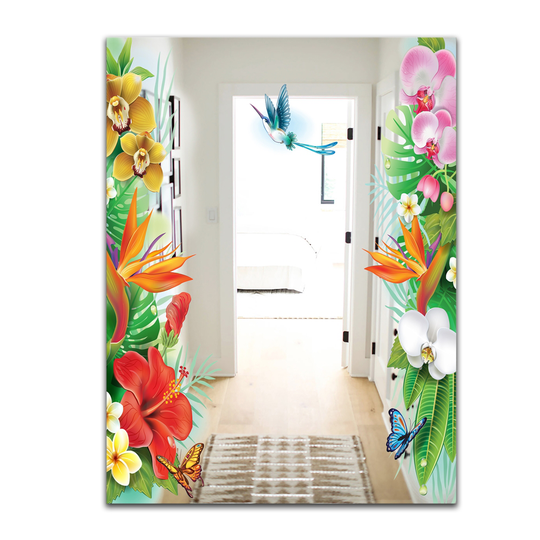 Designart Tropical Mood Bright 13 Rectangular 35.4-in L x 23.6-in W Polished Country Multicolour Wall Mounted Mirror