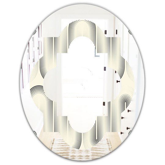Designart 31.5-in L x 23.7-in W Oval Grey Retro Curved Minimal Geometric Ornament I Polished Wall Mirror