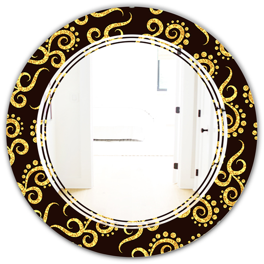Designart 24-in Round Black and Gold Swirl II Polished Wall Mirror