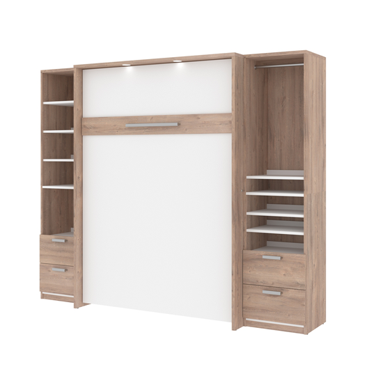 Bestar Cielo - Rustic Brown & White - Full Murphy Bed Integrated Storage