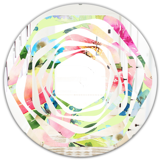 Designart Canada 24-in L x 24-in W Round Floral Botanical Retro Cottage Polished Wall Mirror