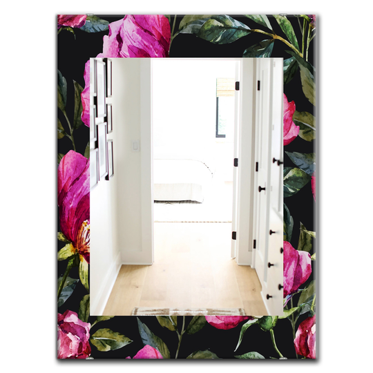 Designart Canada Rectangle 23.6-in W x 35.4-in L Obsidian Bloom Polished Wall Mirror