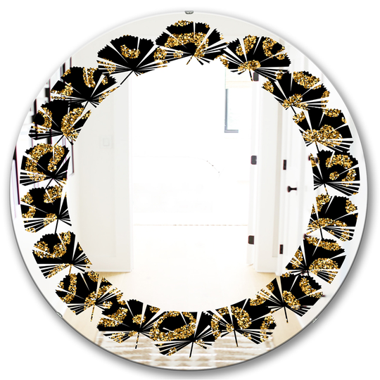 Designart 24-in x 24-in Leopard Fur Modern Round Wall Mirror - Gold