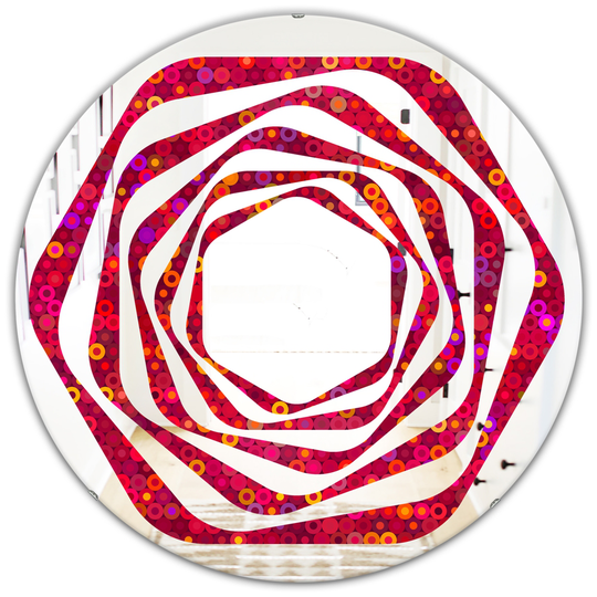 Designart 24-in Circular Retro Design III Modern Round Wall Mirror in Red