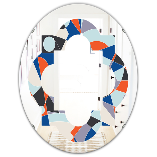 Designart Orange 31.5-in L x 23.7-in W Oval Retro Geometric Grid IV Polished Wall Mirror