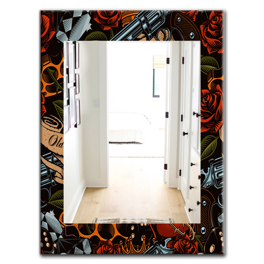 Designart Canada 35.4-in L x 23.6-in W Rectangle Old School Tattoo Pattern Polished Wall Mirror