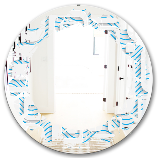 Designart Round 24-in 3D White and Blue Pattern I Polished Wall Mirror