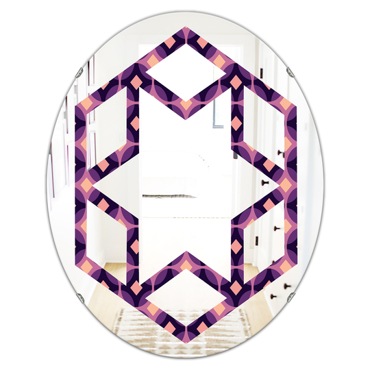 Designart 31.5-in Retro Circular Purple and Yellow Pattern Modern Oval Mirror
