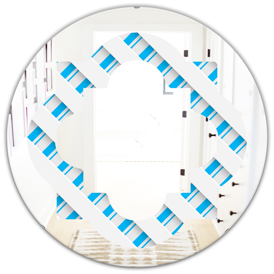 Designart 24-in Round 3D White and Blue Pattern VI Polished Wall Mirror