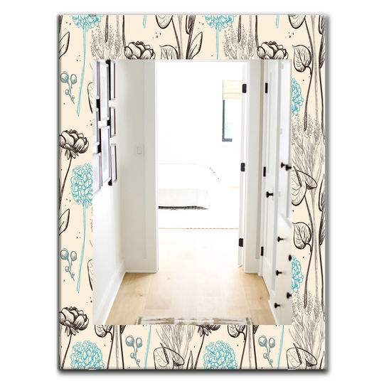 Designart 35.4-in x 23.6-in Ivory/Cream Vintage Flower Pattern Bohemian and Eclectic Mirror