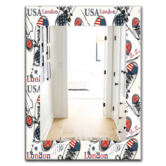 Designart 35.4-in x 23.6-in Red UK Londen Usa New York Sneakers Modern Mirror