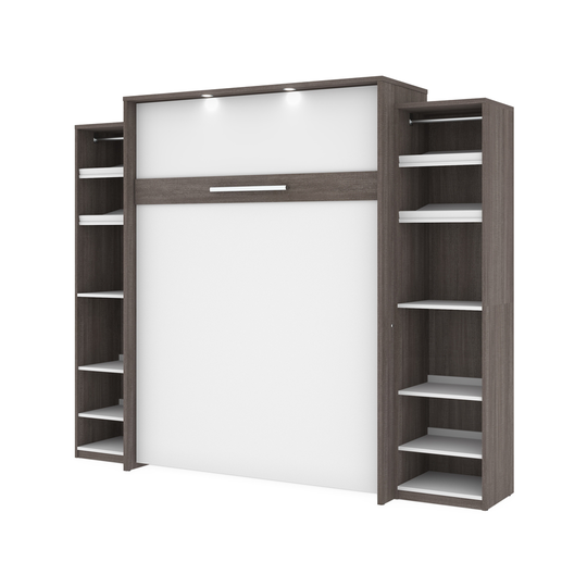 Bestar Cielo Queen Murphy Bed Integrated Storage Bark Grey & White