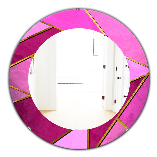 Designart Canada 24-in L x 24-in W Round Pink Capital Gold Honeycomb Polished Wall Mirror