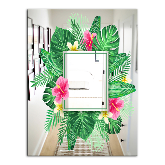 Designart Garland Sweet 13 Rectangular 35.4-in L x 23.6-in W Polished Country Green Wall Mounted Mirror