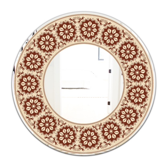 Designart Flower Garland Round 24-in L x 24-in W Polished Eclectic Red/Brown Wall Mounted Mirror