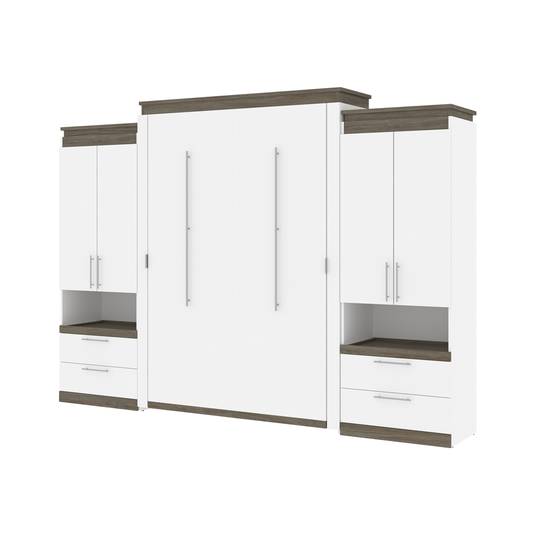 Bestar Orion Queen Murphy Bed Integrated Storage - White & Walnut Grey