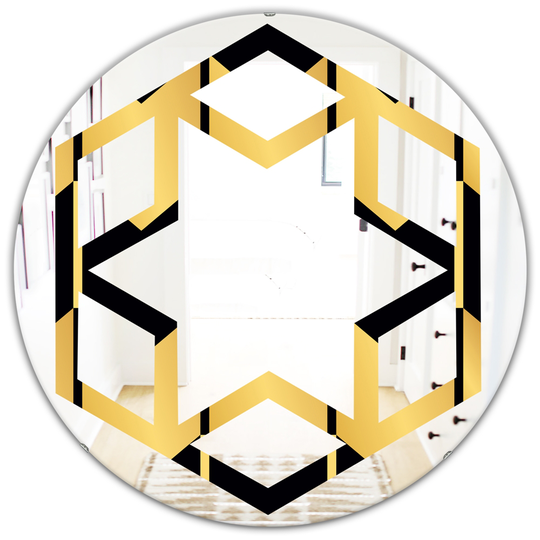 Designart 24-in x 24-in Gold Metallic/Geometrics V Modern Round Wall Mirror
