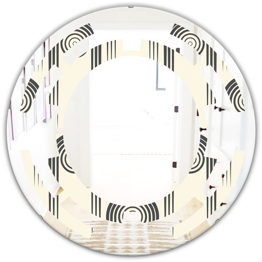 Designart 24-in Round Grey Retro Curved Minimal Geometric Ornament II Modern Polished Wall Mirror
