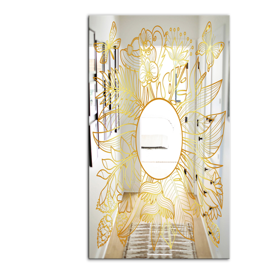 Designart Capital Gold Botanical Bliss 1 Rectangular 35.4-in L x 23.6-in W Polished Glam Wall Mounted Mirror