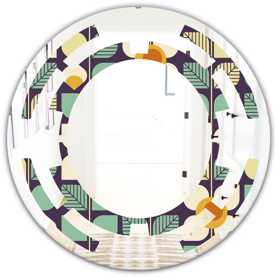 Designart 24-in Botanical Retro Design III Modern Round Mirror - Blue