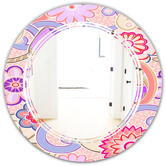 Designart Floral Botanical Retro XIII Modern Round Wall Mirror in Multi-Colour