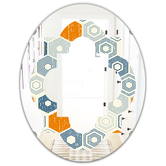 Designart 31.5-in x 23.7-in Orange Retro Hexagon Pattern IX Modern Oval Wall Mirror