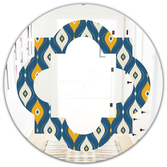 Designart 24-in Round Blue Retro Abstract Pattern II Polished Wall Mirror