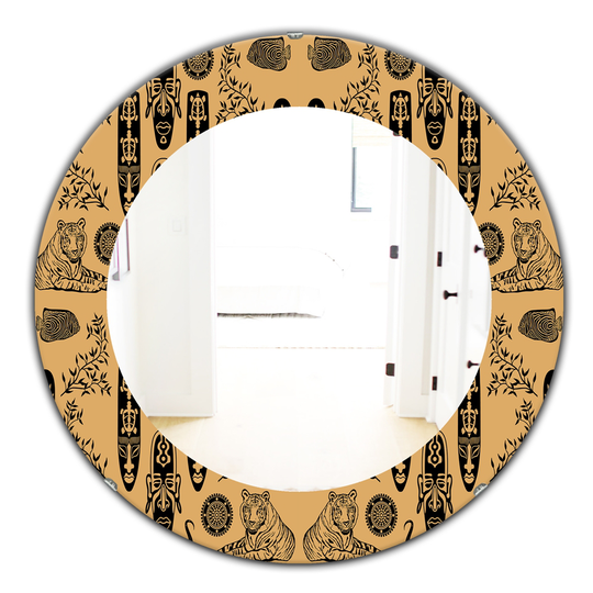 Designart 24-in x 24-in Orange Ethnic Mask Bohemian and Eclectic Mirror