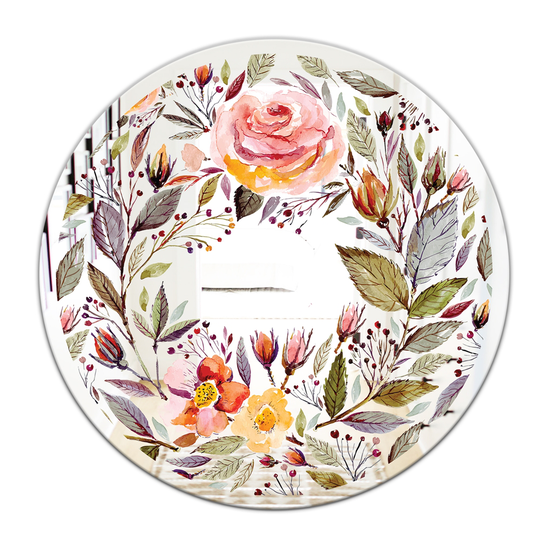 Designart Floral Pastel Round 24-in L x 24-in W Polished Country Pink Wall Mounted Mirror