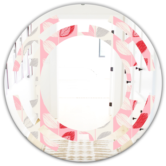 Designart 24-in x 24-in Botanical Retro Design I Modern Round Wall Mirror in Pink