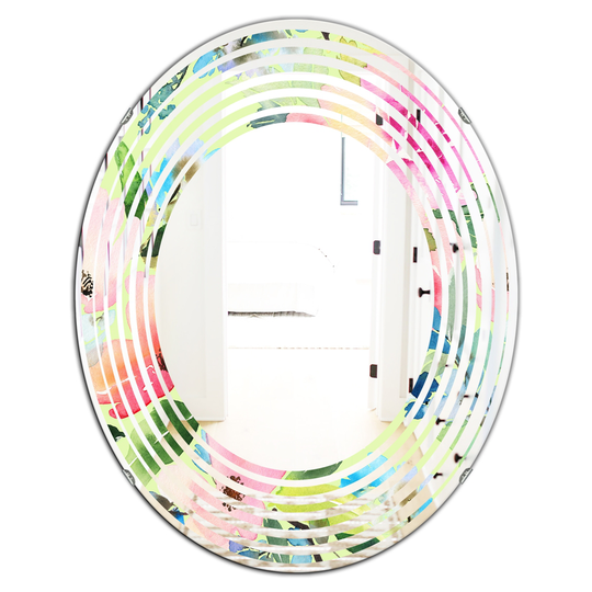 Designart Canada Oval 23.7-in W x 31.5-in L Floral Botanical Retro Polished Wall Mirror
