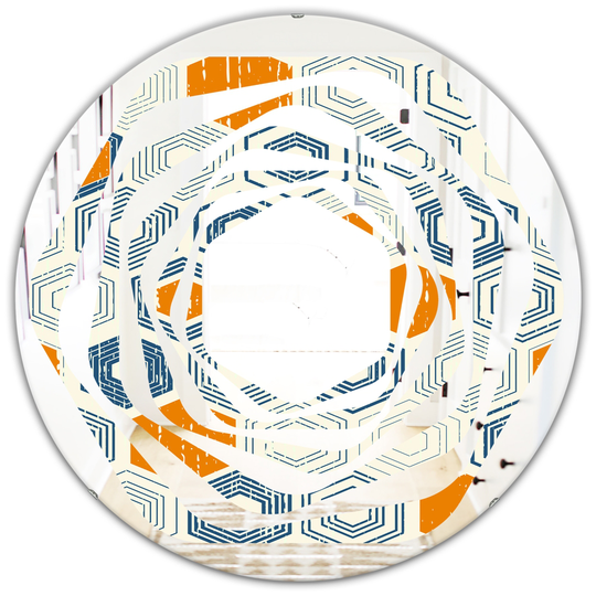 Designart 24-in x 24-in Retro Hexagon Pattern IX Modern Round Wall Mirror - Orange