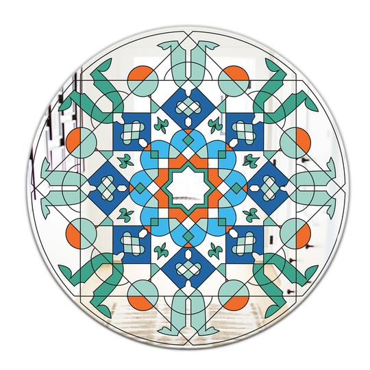 Designart Glass Pattern Round 24-in L x 24-in W Polished Mid-Century Blue/Green Wall Mounted Mirror
