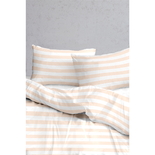 Myne Gold and White Stripe Cotton Sateen Antibacterial Full/Queen Duvet Cover Set - 3-Piece