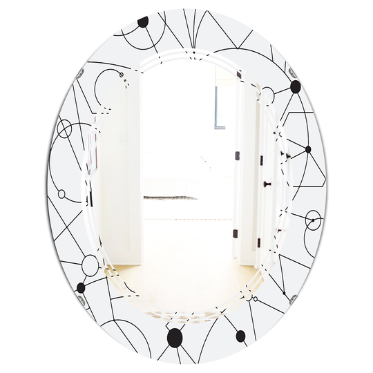 Designart Oval 31.5-in L x 23.7-in W White Retro Geometric Grid III Polished Wall Mirror