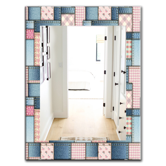 Designart 35.4-in x 23.6-in Blue/Pink Patchwork Pattern Mirror