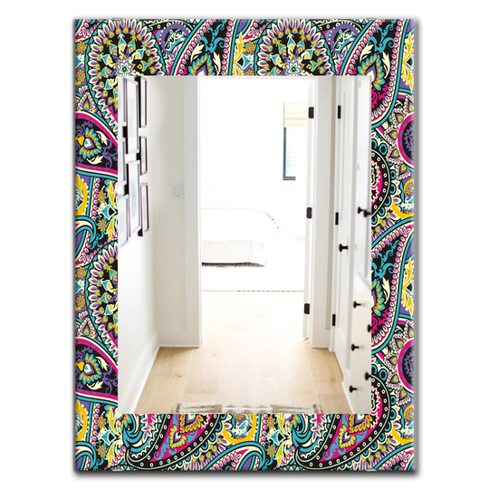 Designart 35.4-in x 23.6-in Blue Paisley Bohemian and Eclectic Mirror