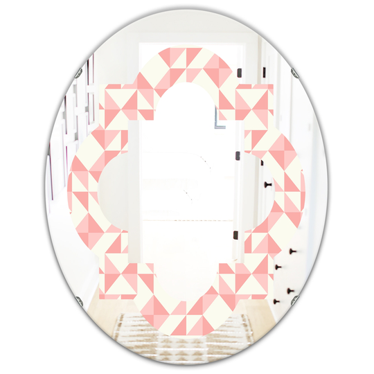 Designart 31.5-in L x 23.7-in W Oval Pink Abstract Geometric Pattern Polished Wall Mirror