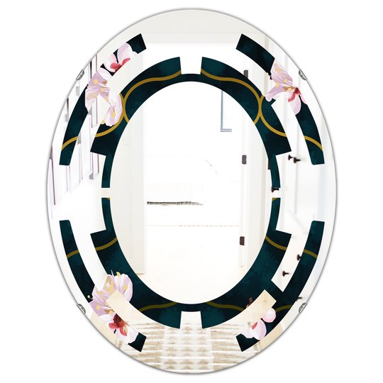 Designart 31.5-in x 23.7-in Retro Pink Flower Pattern II Cottage Oval Wall Mirror