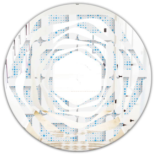 Designart 24-in Round 3D White and Light Blue Pattern I Polished Wall Mirror