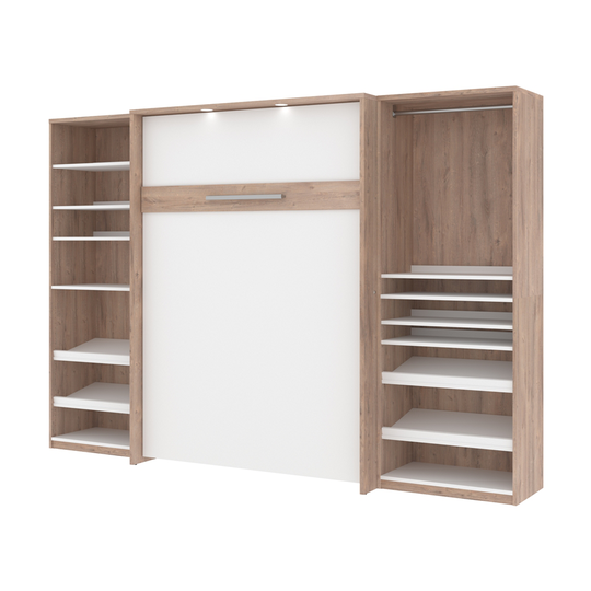 Bestar Cielo Full Murphy Bed Integrated Storage (Rustic Brown & White)